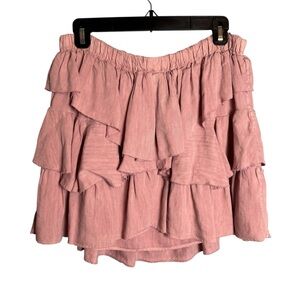 Etoile Isabel Marant Linen Cupro Mini Skirt Sz 2 Pink Ruffle‎ Tiered Coquette